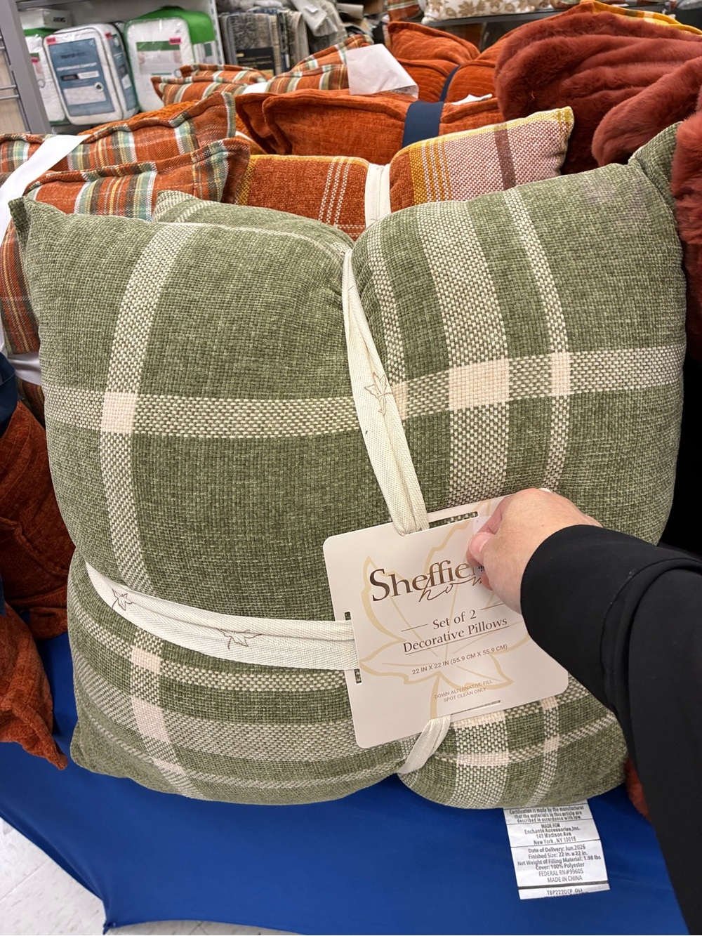 Sheffield Home Olive and Cream Plaid Decorative Pillow Set